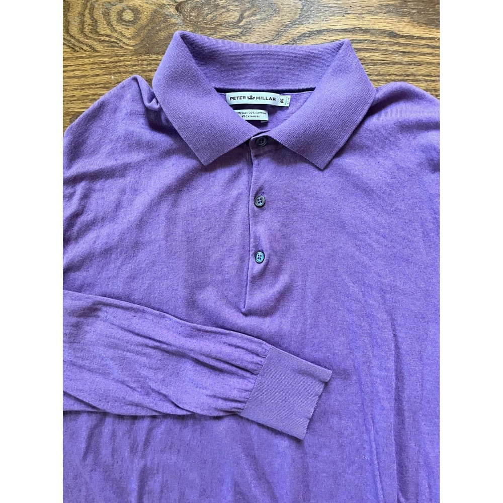 Peter Millar XL Purple Silk Cotton Cashmere Long Sleeve Polo Sweater Knit